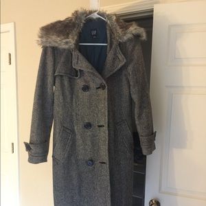 Gap wool jacket-removable fur collar—M